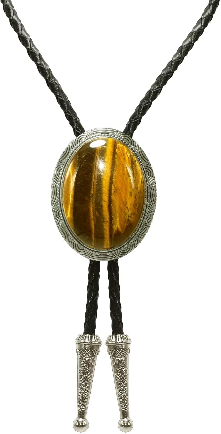 Moranse Bolo Tie with Natural Tiger Eye Stone Celtic Style Genuine and Cowhide Rope - Image 4