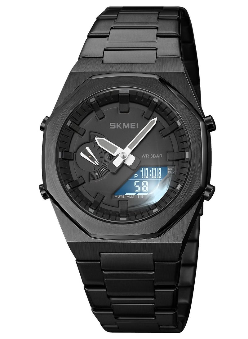 Watch for Men Waterproof Analog+Digital Stainless Steel Wrist Watch Black 41mm 1816