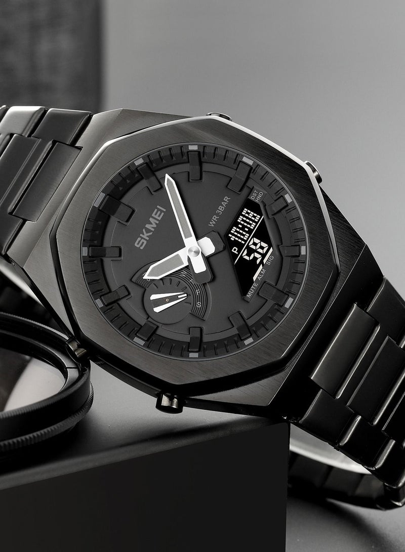 Watch for Men Waterproof Analog+Digital Stainless Steel Wrist Watch Black 41mm 1816