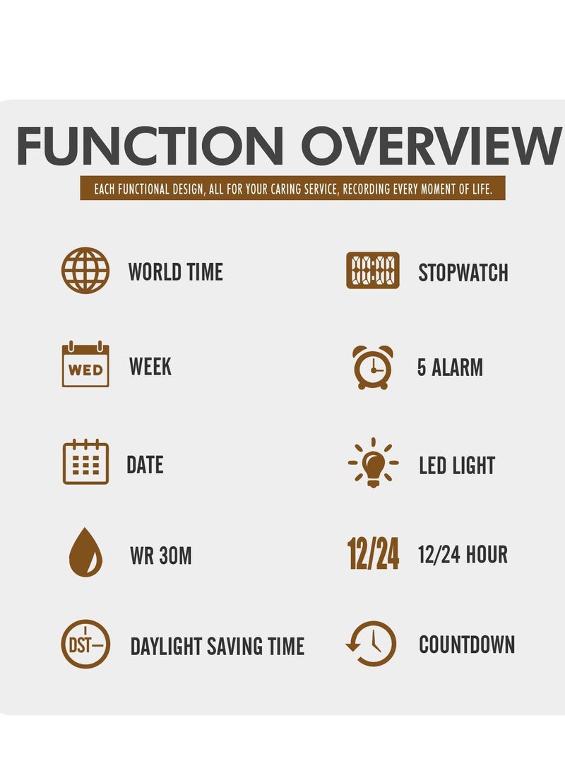 Watch for Men Waterproof Analog+Digital Stainless Steel Wrist Watch Black 41mm 1816