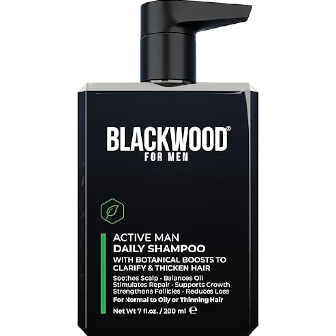 Blackwood For Men ACTIVE MAN DAILY SHAMPOO - MEN'S VEGAN NATURAL THICKENING & CLARIFYING SHAMPOO FOR NORMAL TO OILY HAIR OR SCALP - FIGHTS HAIR LOSS - SULFATE FREE WITH GINSENG & ALOE VERA (7OZ) - Image 1