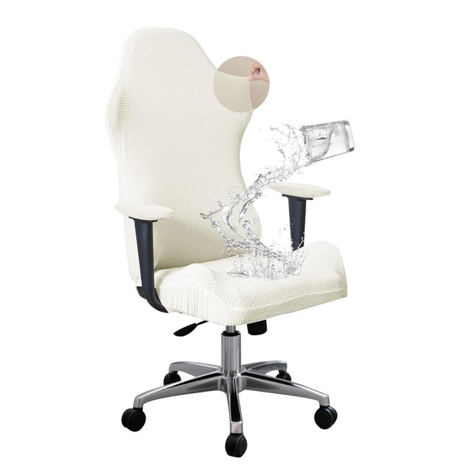 Gaming Chair Cover with Armrest Covers Cream Water Repellent Jacquard Computer Game Chair Slipcover with Attached Arms Cat Scratch Proof Washable Removable