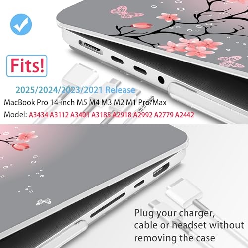 Mektron Case for M5 MacBook Pro 14 inch 2025 A3434 A3112 Fit 2024-2021 M4 A3112 A3401 A3185 M3 A2918 A2992 M2 A2779 M1 A2442 Pro/Max, Hard Shell Cover for MacBook Pro 14", Butterfly Cherry Blossom - Image 2