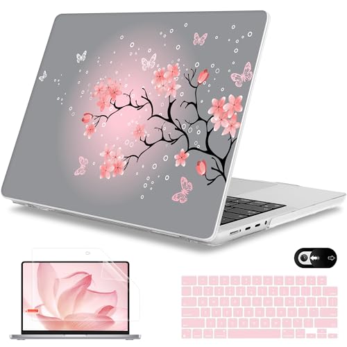 Mektron Case for M5 MacBook Pro 14 inch 2025 A3434 A3112 Fit 2024-2021 M4 A3112 A3401 A3185 M3 A2918 A2992 M2 A2779 M1 A2442 Pro/Max, Hard Shell Cover for MacBook Pro 14", Butterfly Cherry Blossom - Image 1