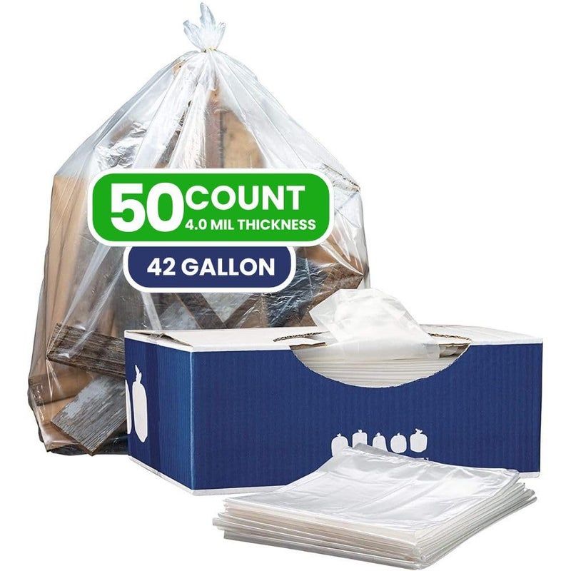 Plasticplace 42 Gallon Contractor Trash Bags 40 Mil Clear Heavy Duty Garbage Bags 33 x 48 50 Case