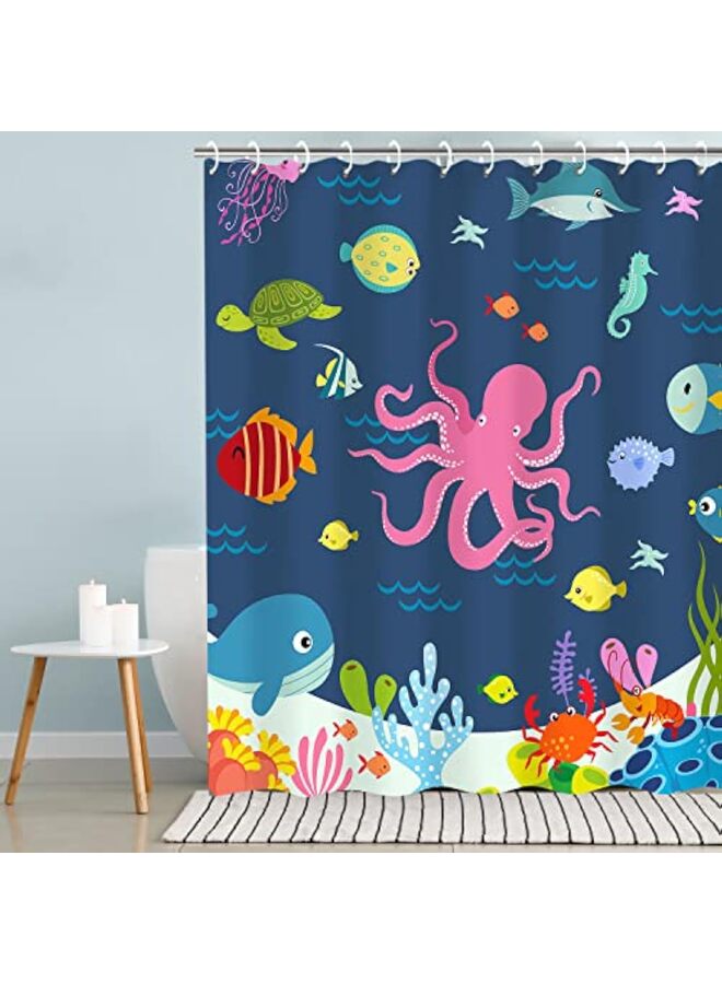 Kids Shower Curtain, Ocean Shower Curtains, Under The Sea Shower Curtain?Under The Sea Shower Curtain, Sea Animal for Kids Bathroom Decor 72''W x72''H - Image 2