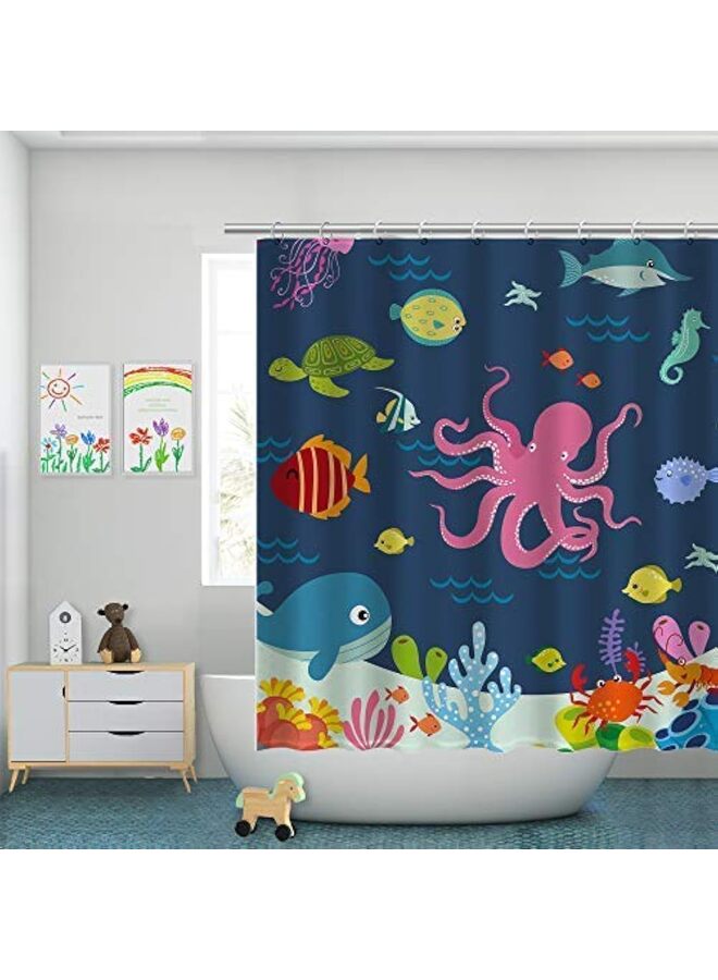 Kids Shower Curtain, Ocean Shower Curtains, Under The Sea Shower Curtain?Under The Sea Shower Curtain, Sea Animal for Kids Bathroom Decor 72''W x72''H - Image 1