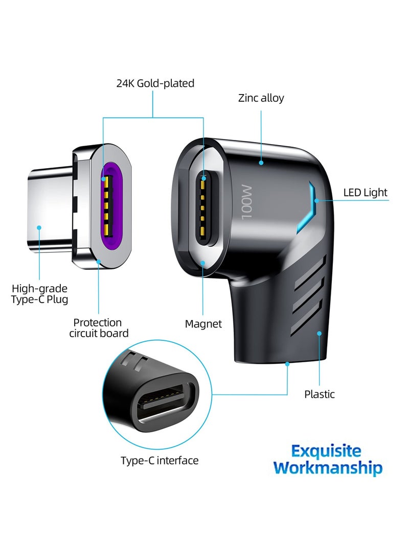 USB Type-C Magnetic Adapter Type-C Right Angle Connector Fastest Supports USB PD 120W Fast Charging and 480Mb/s Data Transfer Notebook Adapter Compatible with USB C Phones (3-Pack)