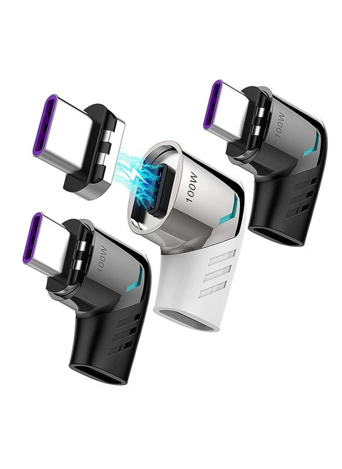 USB Type-C Magnetic Adapter Type-C Right Angle Connector Fastest Supports USB PD 120W Fast Charging and 480Mb/s Data Transfer Notebook Adapter Compatible with USB C Phones (3-Pack)