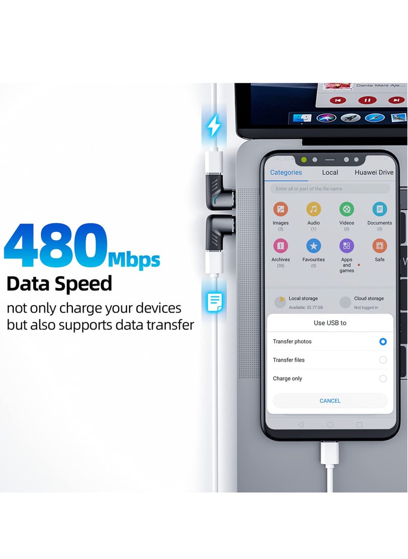 USB Type-C Magnetic Adapter Type-C Right Angle Connector Fastest Supports USB PD 120W Fast Charging and 480Mb/s Data Transfer Notebook Adapter Compatible with USB C Phones (3-Pack)