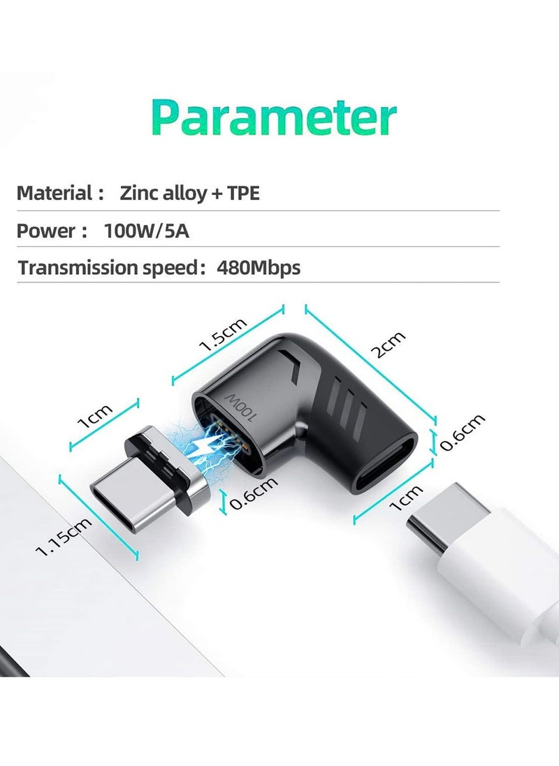 USB Type-C Magnetic Adapter Type-C Right Angle Connector Fastest Supports USB PD 120W Fast Charging and 480Mb/s Data Transfer Notebook Adapter Compatible with USB C Phones (3-Pack)