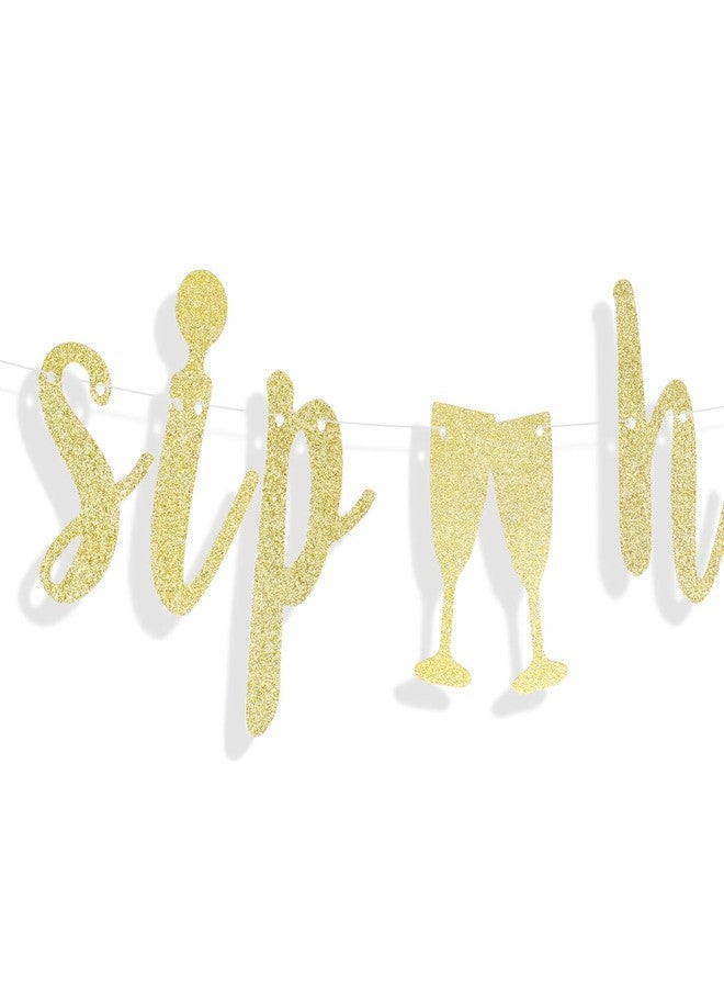 LINGTEER Sip Sip Hooray Gold Glitter Bunting Banner,Cheers to Bachelorette Bridal Shower Wedding Party Decorations Gift Sign. - Image 4