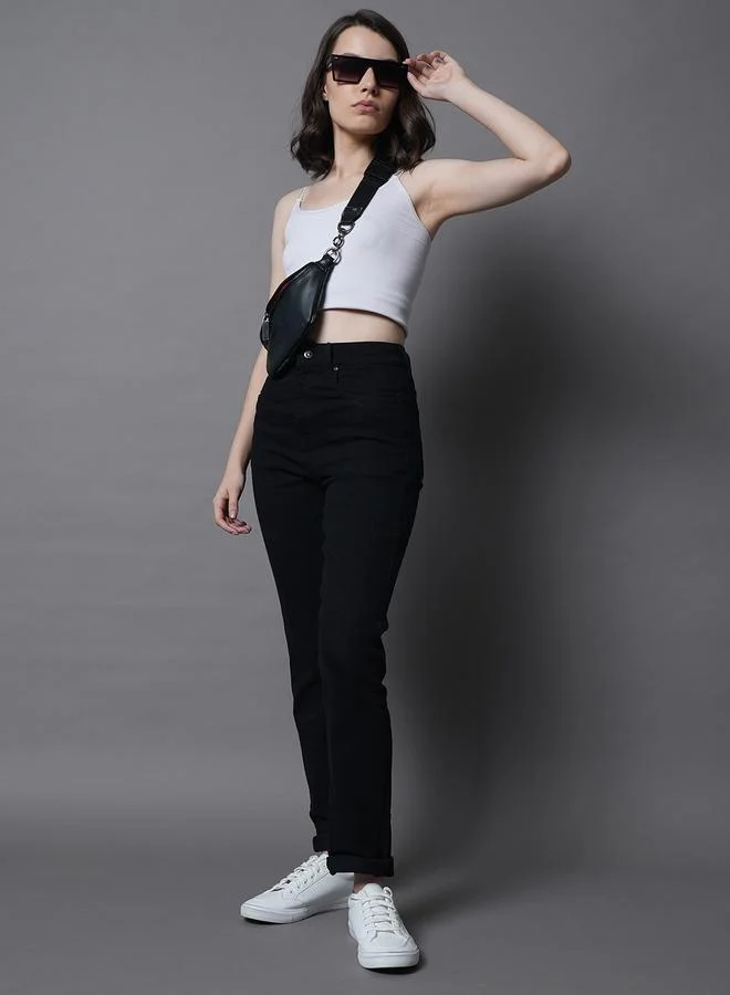 High Star Women Black High Rise Straight Fit Jeans