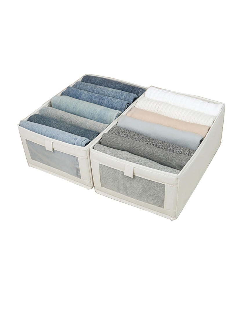 DUNISO 2 Pack Wardrobe Clothes Organizers, Foldable Drawer with Mesh Window and Handle, Closet Organizer and Storage for Clothing, Jeans, Leggings, Sweaters(Beige) - Image 3