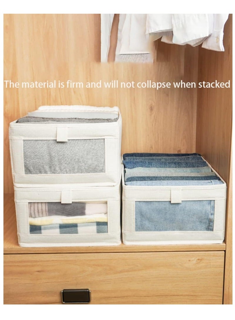 DUNISO 2 Pack Wardrobe Clothes Organizers, Foldable Drawer with Mesh Window and Handle, Closet Organizer and Storage for Clothing, Jeans, Leggings, Sweaters(Beige) - Image 1