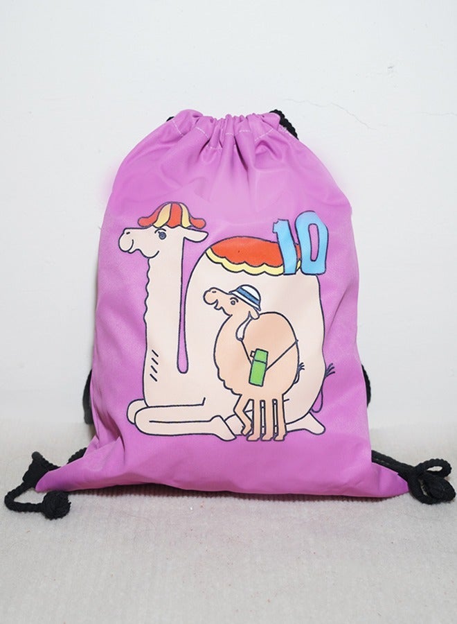 Freegallops A purple drawstring bag with a camel motif that can be used to hold a soccer ball - Image 3