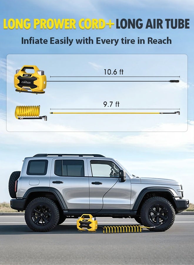 Carsun Heavy Duty Tire Inflator Pump,Dual Cylinders & Dual Motors Tire Pump,150PSI Air Pump Auto Shutoff with Screen,DC 12V Car Socket& 12 V Battery clamps Portable  Air Compressor for Pickup,ORVs,SUVs,Cars - Image 5