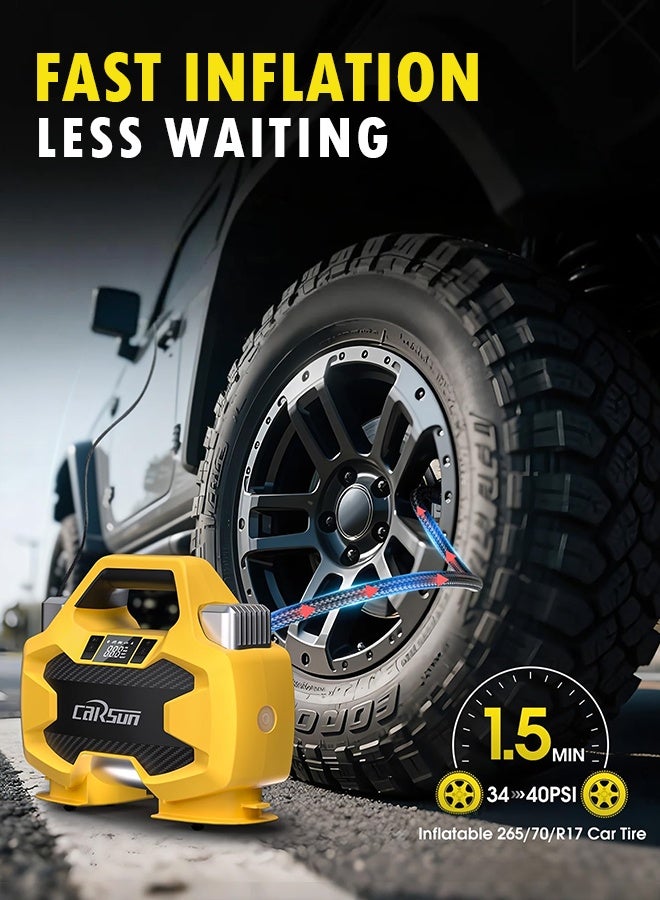 Carsun Heavy Duty Tire Inflator Pump,Dual Cylinders & Dual Motors Tire Pump,150PSI Air Pump Auto Shutoff with Screen,DC 12V Car Socket& 12 V Battery clamps Portable  Air Compressor for Pickup,ORVs,SUVs,Cars - Image 3
