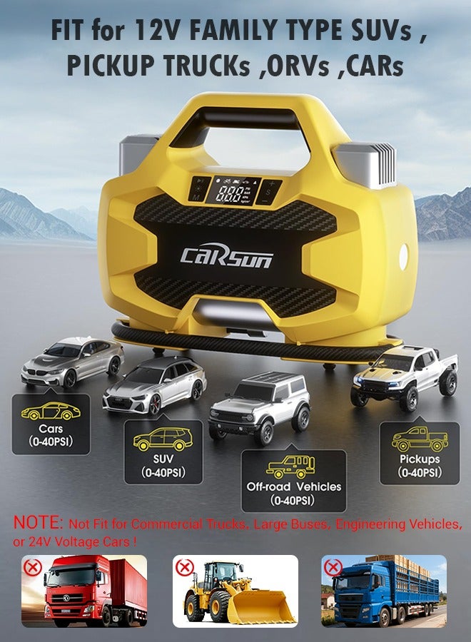 Carsun Heavy Duty Tire Inflator Pump,Dual Cylinders & Dual Motors Tire Pump,150PSI Air Pump Auto Shutoff with Screen,DC 12V Car Socket& 12 V Battery clamps Portable  Air Compressor for Pickup,ORVs,SUVs,Cars - Image 4
