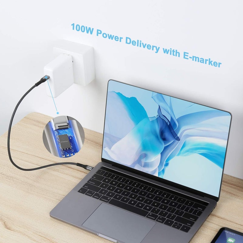 فاسجير كابل USB C إلى Type C، حزمتان من كابل USB 3.1 Type C Gen 2 للشحن السريع، توصيل طاقة 100W، نقل بيانات بسرعة 10Gbps، إخراج فيديو 4K@60Hz، متوافق مع أجهزة Type-C (أسود، 6 أقدام) - Image 3