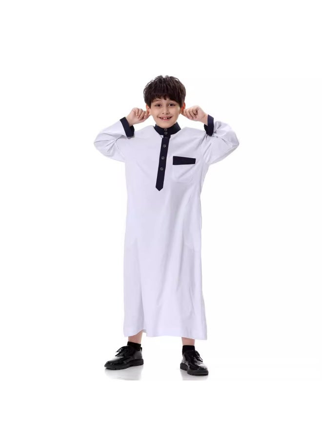 عباية - قميص طويل تقليدي للأولاد - بيج وأبيض، مقاس XL - ملابس أطفال مسلمة، ملابس أطفال تقليدية، قميص طويل كاجوال، زي للعطلات - Image 5