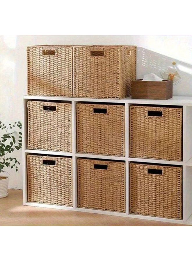 Camel Foldable Bohemian Storage Basket 29cm Wooden Decorative Multi Purpose - Image 3