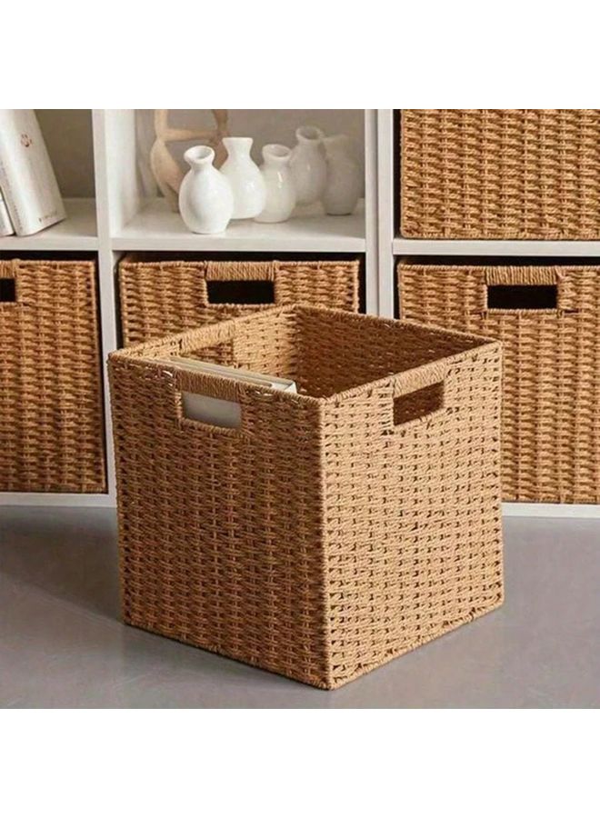 Camel Foldable Bohemian Storage Basket 29cm Wooden Decorative Multi Purpose - Image 4