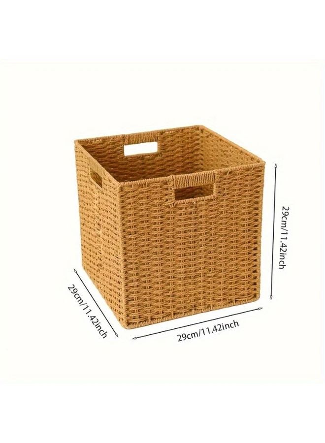Camel Foldable Bohemian Storage Basket 29cm Wooden Decorative Multi Purpose - Image 5