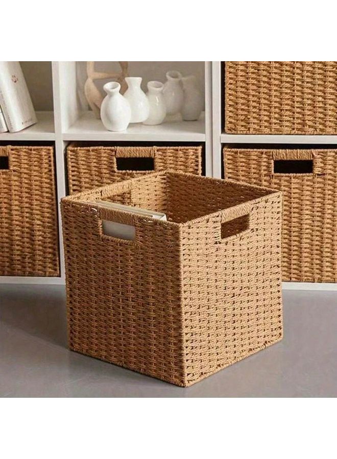 Camel Foldable Bohemian Storage Basket 29cm Wooden Decorative Multi Purpose - Image 1