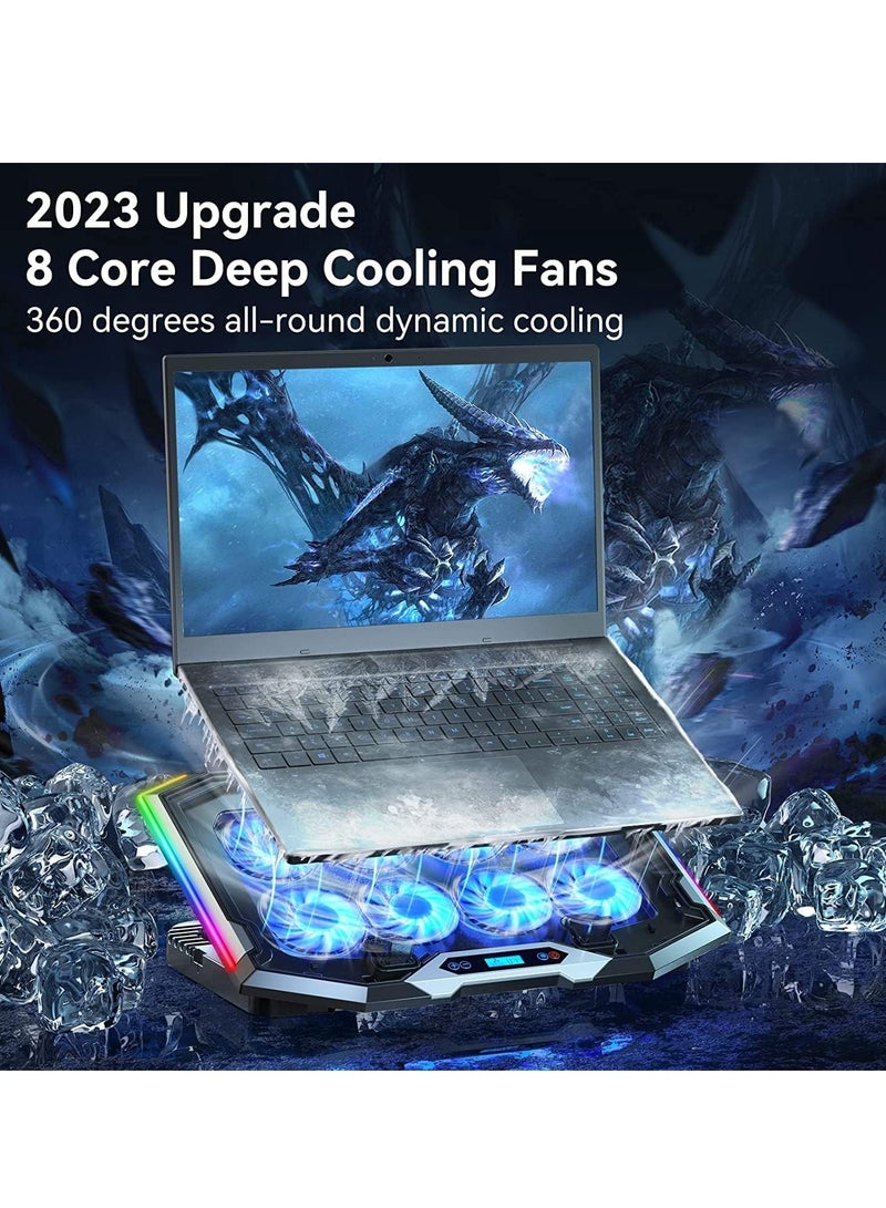 Gaming Laptop Cooling Pad with 8 Cooling Fans, Laptop Fan Cooling Pad for Laptop ,RGB Laptop Cooler Stand with 6 Height Adjustable, Two USB Port, Phone Stand  - Image 2