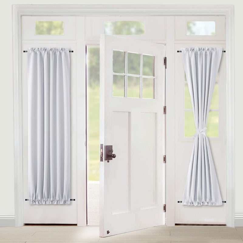 XWZO Room Darkening Curtains for French Doors  Privacy and Thermal Curtains for Glass Door  Rod Pocket Curtains with Tiebacks  25 x 72 inches Long  White  1 Panel - Image 1