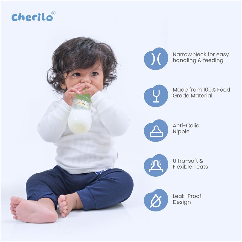 Cherilo Feeding Bottle for New Born | 250ml Anti-Colic Slim Neck BPA-Free Design Baby Feeder Bottle Upto 3 Years | Lovely Cat Style with Soft Silicone Nipple & Leak-Resistant Cap - Image 5