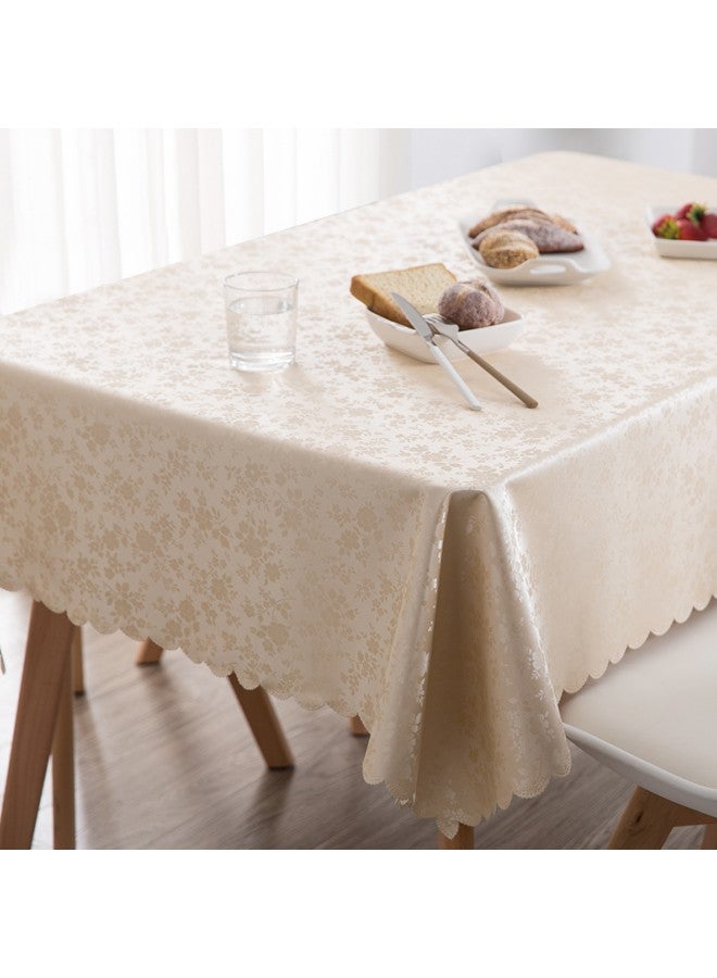 WAOKN 140x180cm Rectangular Flower PVC Tablecloth, 100% Waterproof, Oil-proof and Stain-proof Plastic Tablecloth Cover, Suitable for Kitchen and Restaurant Disposable Table Skirt (Beige)  - Image 4