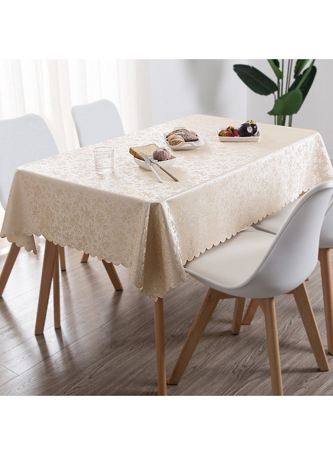 WAOKN 140x180cm Rectangular Flower PVC Tablecloth, 100% Waterproof, Oil-proof and Stain-proof Plastic Tablecloth Cover, Suitable for Kitchen and Restaurant Disposable Table Skirt (Beige)  - Image 3