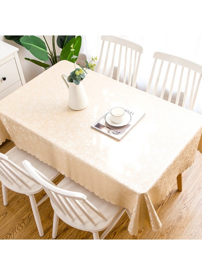WAOKN 140x180cm Rectangular Flower PVC Tablecloth, 100% Waterproof, Oil-proof and Stain-proof Plastic Tablecloth Cover, Suitable for Kitchen and Restaurant Disposable Table Skirt (Beige)  - Image 2