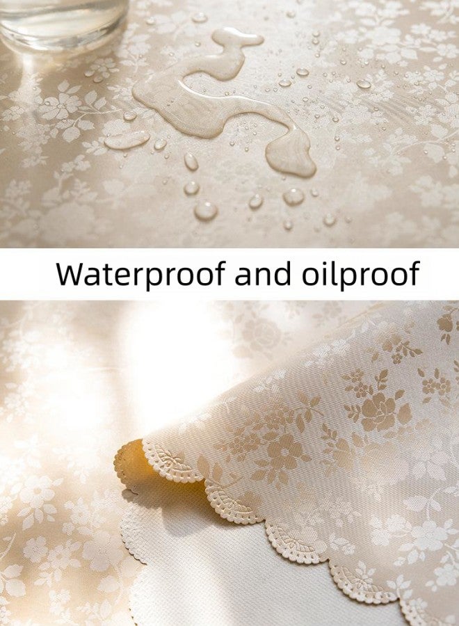 WAOKN 140x180cm Rectangular Flower PVC Tablecloth, 100% Waterproof, Oil-proof and Stain-proof Plastic Tablecloth Cover, Suitable for Kitchen and Restaurant Disposable Table Skirt (Beige)  - Image 5