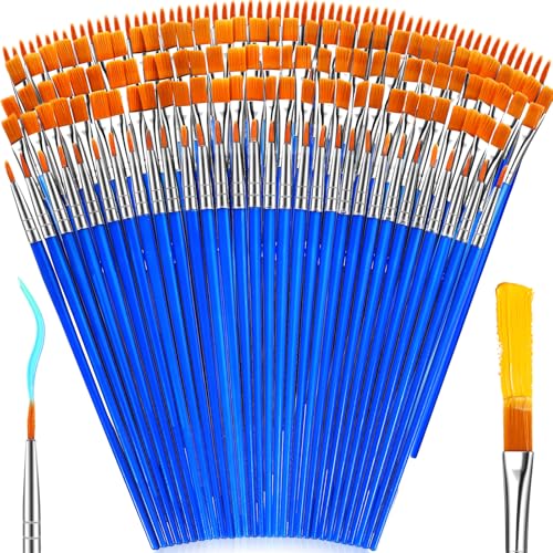 ONEXIZ 162 Pcs Paint Brushes Bulk, Round Flat Tip Acrylic Paint Brushes Set for Kids Classroom Crafts Oil Watercolor Canvases Face Painting Touch Up - Image 1