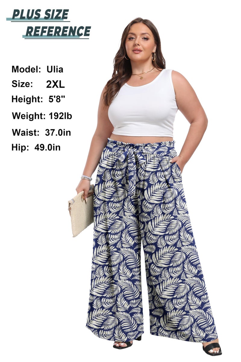 Lepunuo Women's Casual Loose Wide Floral Pants Comfy High Waisted Leaf Print with Pockets - Image 4