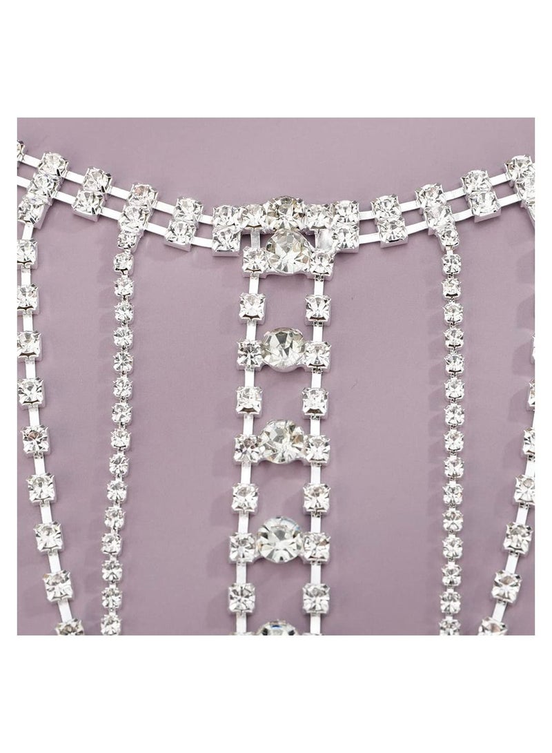 SYOSI Women Body Chain, SYOSI Rhinestone Shoulder Chain with Tassels, Fringe Shoulder Chain, Bridal Wedding Jewelry Wedding Arm Chain, Rhinestone Underwear Bra Chain, Party Body Accessories(Silver) - Image 5
