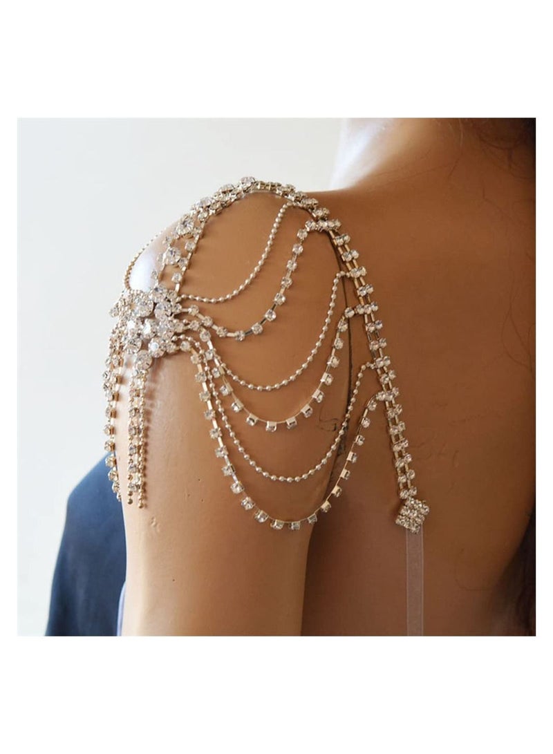 SYOSI Women Body Chain, SYOSI Rhinestone Shoulder Chain with Tassels, Fringe Shoulder Chain, Bridal Wedding Jewelry Wedding Arm Chain, Rhinestone Underwear Bra Chain, Party Body Accessories(Silver) - Image 2