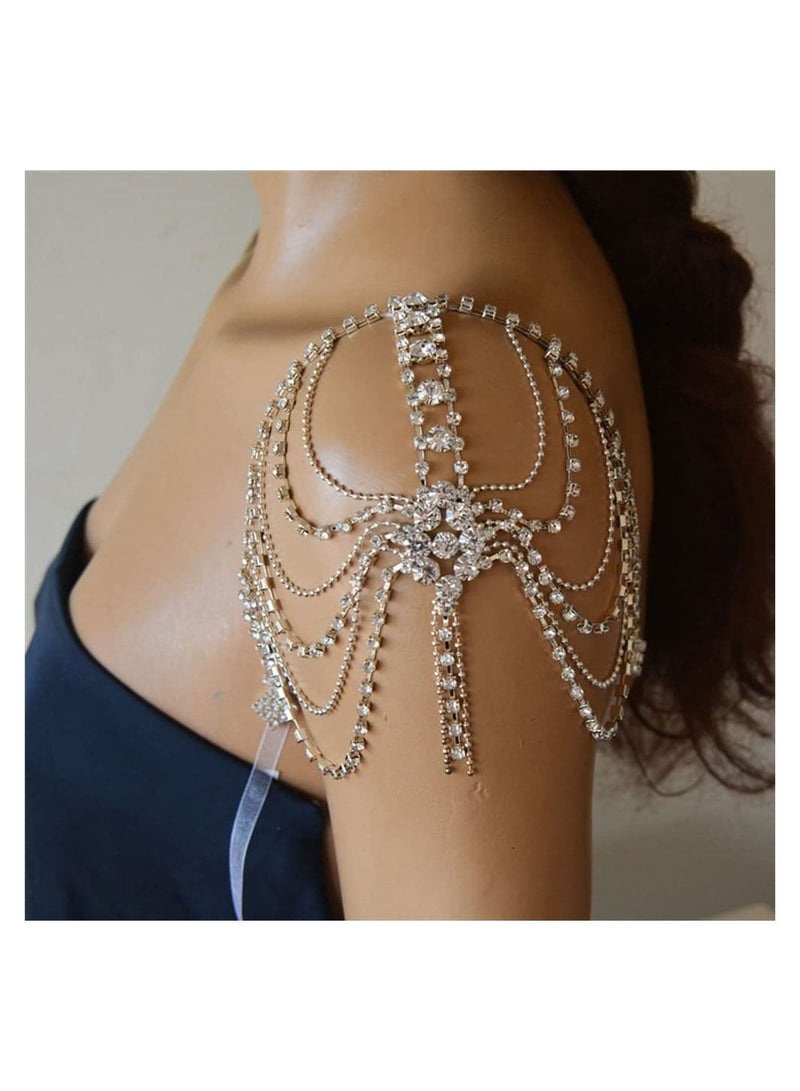SYOSI Women Body Chain, SYOSI Rhinestone Shoulder Chain with Tassels, Fringe Shoulder Chain, Bridal Wedding Jewelry Wedding Arm Chain, Rhinestone Underwear Bra Chain, Party Body Accessories(Silver) - Image 1