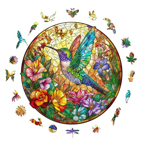 Aeekdook Wooden Puzzle for Adults Stained Glass Hummingbird Puzzle Unique Animal Shape Puzzles Wooden Jigsaw Puzzles for Adults Thanksgiving for Family Friend M114  114in  200psc - Image 5