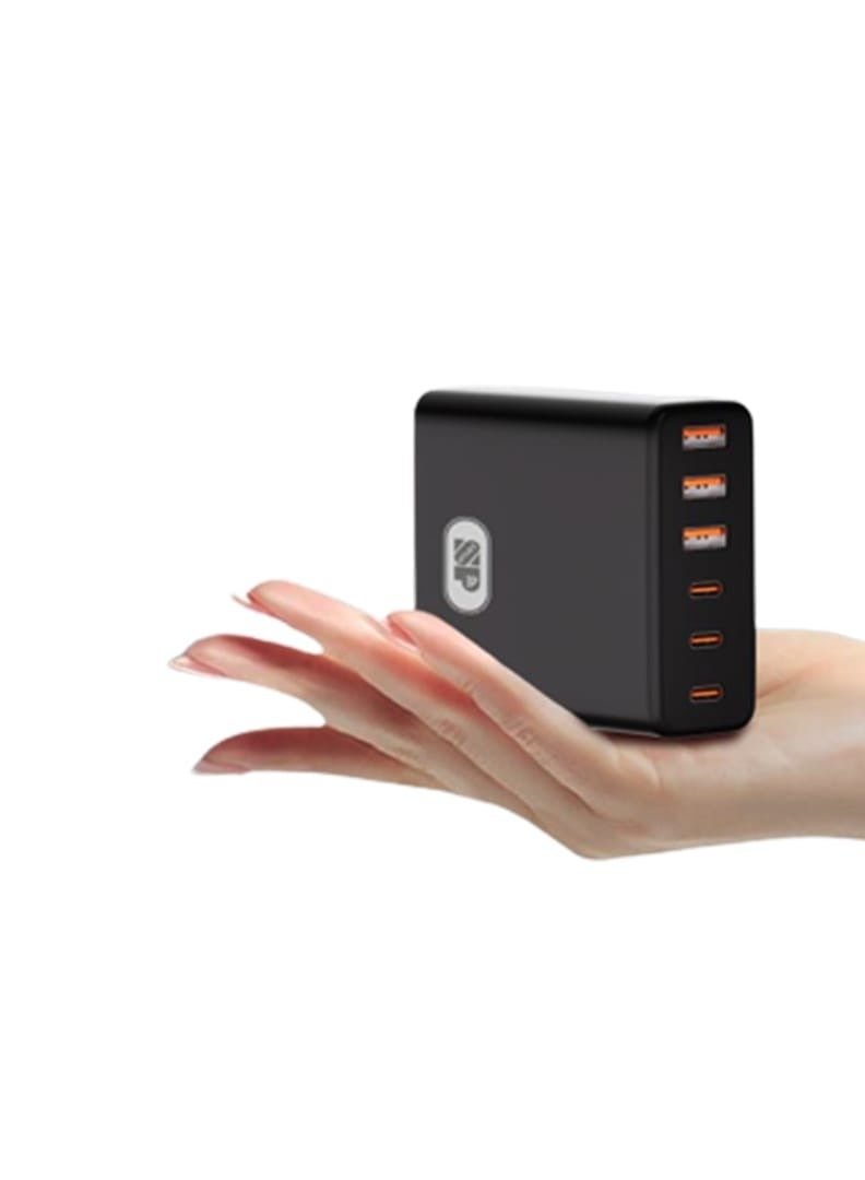 أس بي شاحن جداريبطول 1.2 متر  فائق السرعة 120 وات بتقنية PD جان و QC 5.0 مزود بعدد 6 منافذ أسود - Image 4