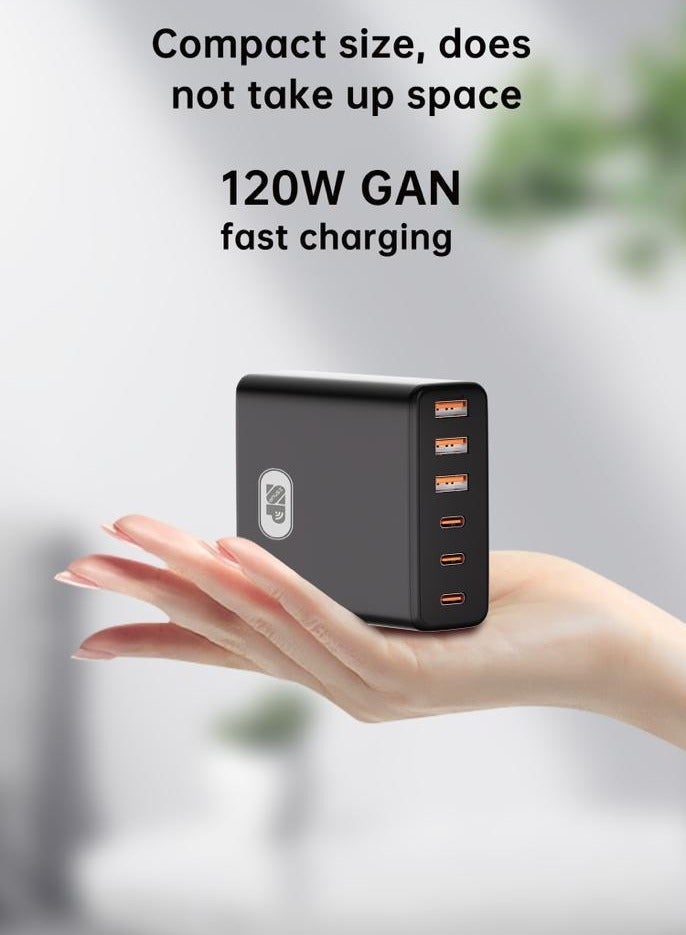 SP 120W Ultra Fast Wall Charger with PD Gain and QC 5.0 Technology with 6 Ports Black - Image 5