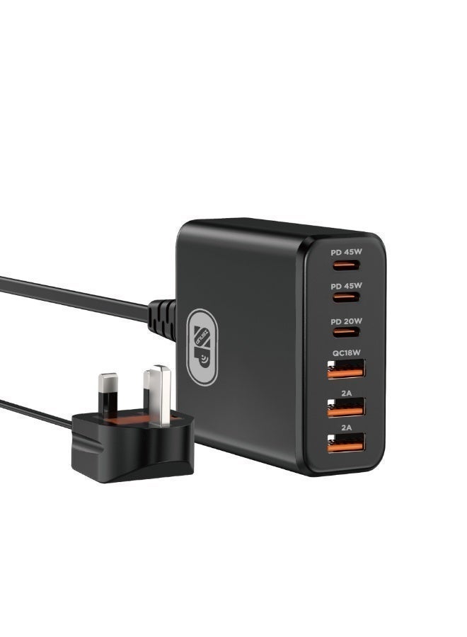 SP 120W Ultra Fast Wall Charger with PD Gain and QC 5.0 Technology with 6 Ports Black - Image 4