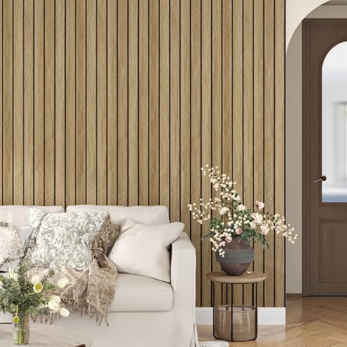 STICKEEP 3D Brown Wood Panels for Walls 118 x 118 Acoustic Slat Wall Paneling Peel and Stick Wood Panels Self Adhesive Flexible Wooden Slat Wallpaper for Bedroom Living Room Wall Decor Ceiling - Image 3