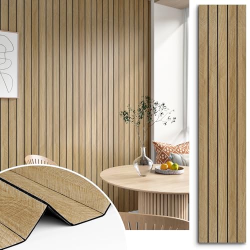 STICKEEP 3D Brown Wood Panels for Walls 118 x 118 Acoustic Slat Wall Paneling Peel and Stick Wood Panels Self Adhesive Flexible Wooden Slat Wallpaper for Bedroom Living Room Wall Decor Ceiling - Image 1
