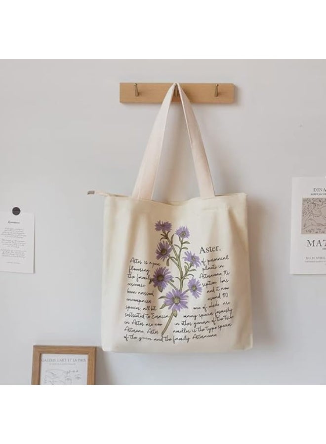 SOLARAE Canvas Tote Bag Strap Reusable Grocery Shopping Cloth Bag Zip Tote Bag Women Eco-Friendly Tote Bag with Handle Washable Fashion Beach Tote Shoulder Bag Women Shopping, School - Image 3