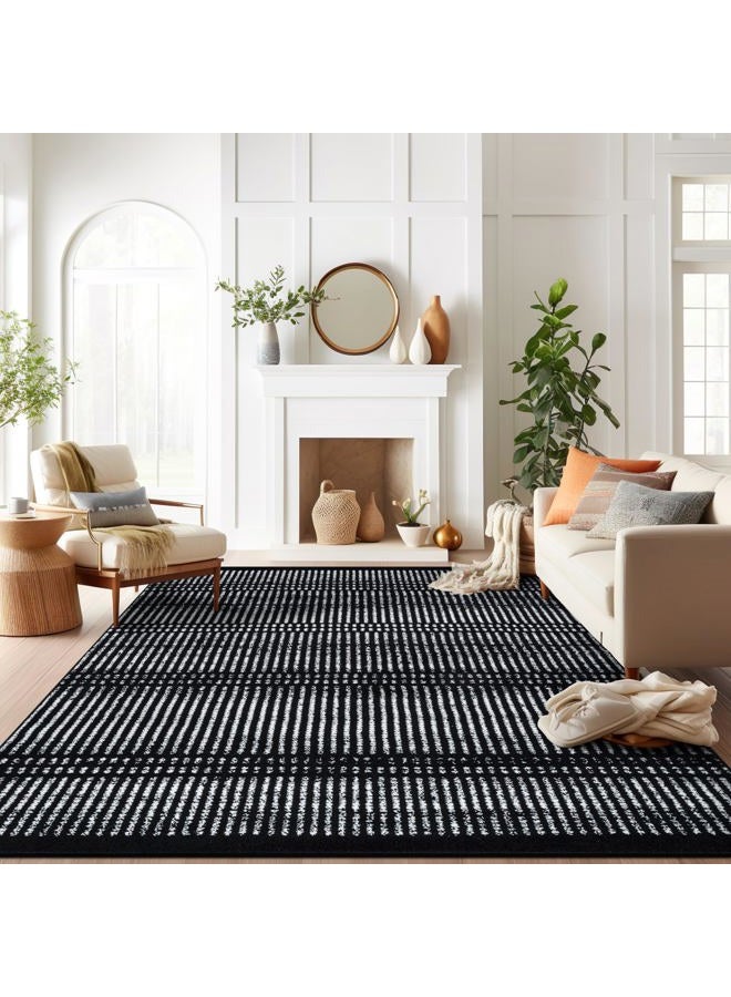 Rugshop Contemporary Stripe Lines High Traffic Living Room,Bedroom,Kitchen, Home Office Area Rug 7'10" x 10' Black - Image 1