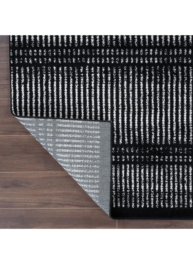 Rugshop Contemporary Stripe Lines High Traffic Living Room,Bedroom,Kitchen, Home Office Area Rug 7'10" x 10' Black - Image 5